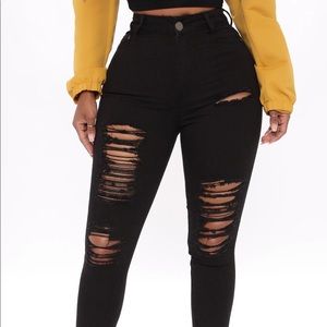 Fashion Nova High Rise Black Ripped Jeans